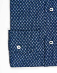 Patrick Hellmann Collection Blue Shirt With Spread Collar And Small Leaves Pattern thumbnail 3